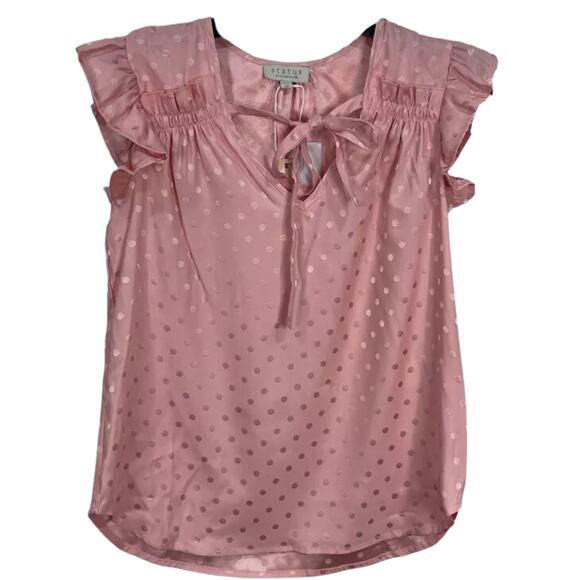 Status by Chenault Light Pink Polka Dot Ruffle Cap Sleeve Top NWT Medium - Picture 2 of 3